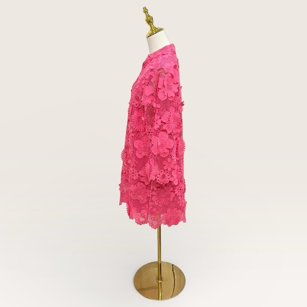 J.Marie Seraphina Pink Floral 3D Lace 3/4 Sleeve Kaftan Shift Short Dress NWT - Picture 6 of 12
